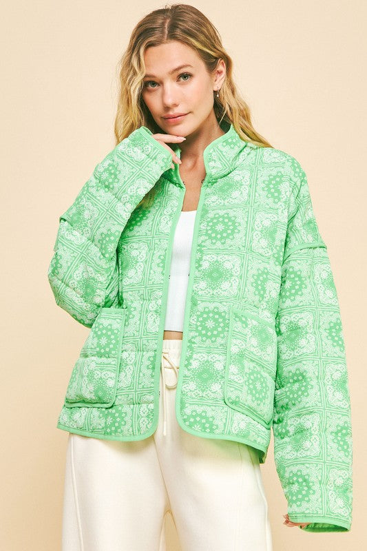 Davi & Dani Vintage Print Jacket In Neon Green