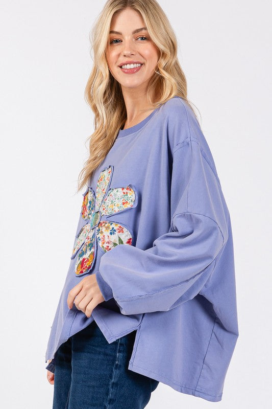 SAGE + FIG Flower Patch Oversize Top In Blue