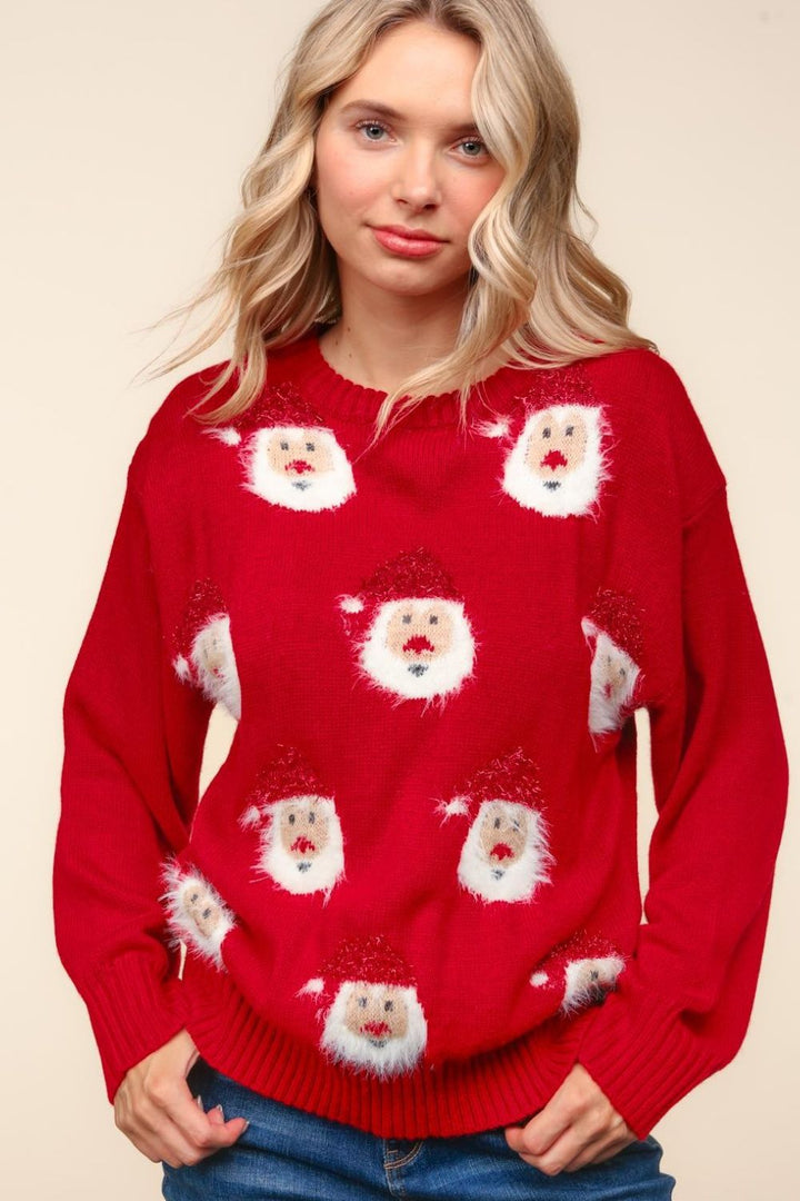 Haptics Santa Sparkle Brushed Sweater In Red