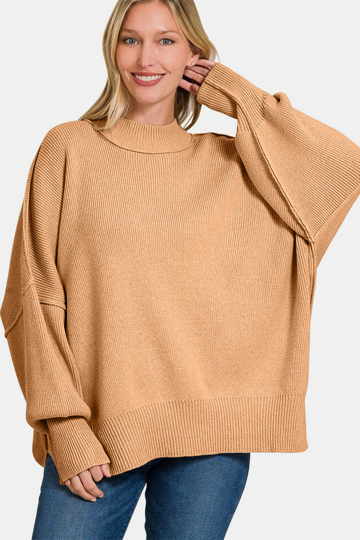 Zenana Side Sit Oversize Sweater In DK Brush