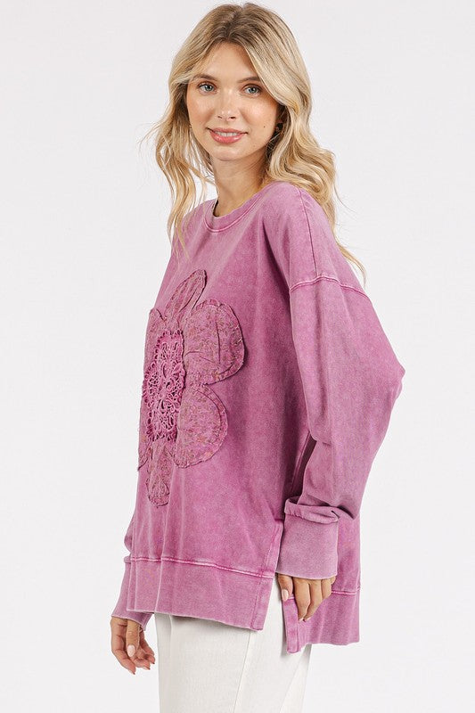 Mittoshop Flower Patch Mineral Wash Sweatshirt In Pink