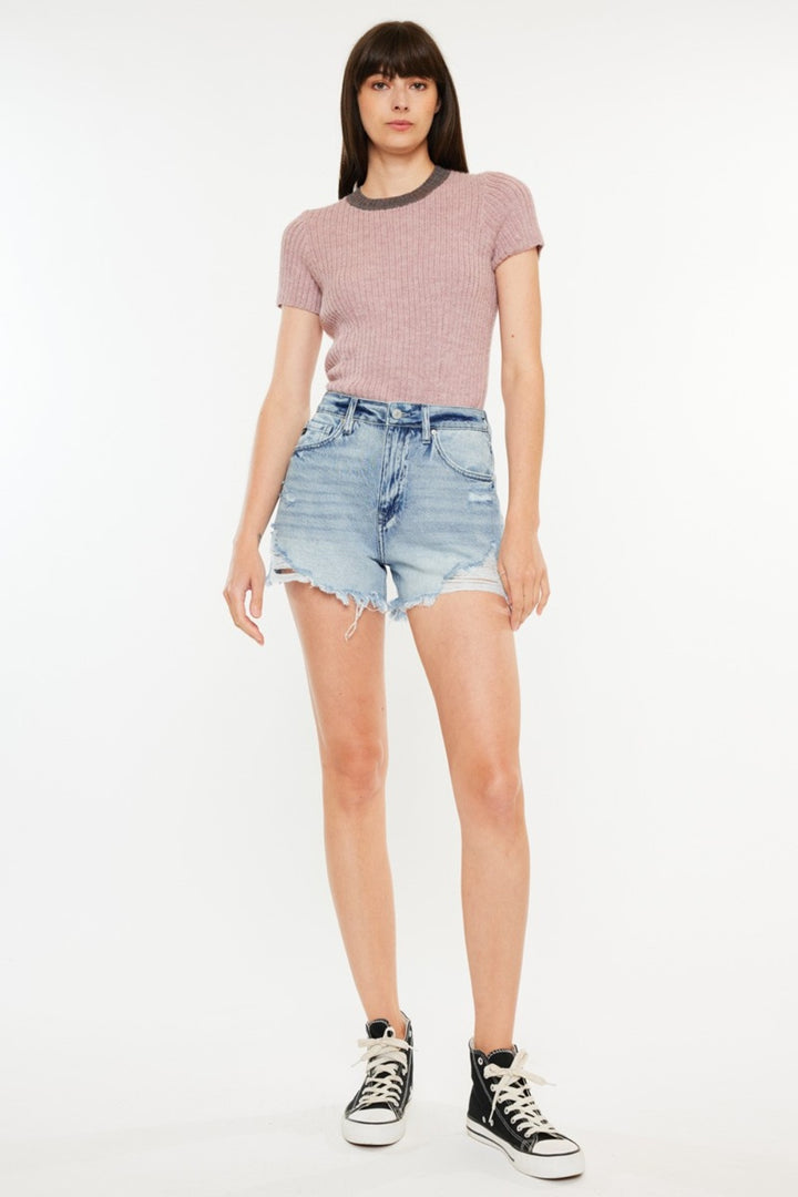 Kancan Audrey Distressed High Waist Denim Shorts with Pockets