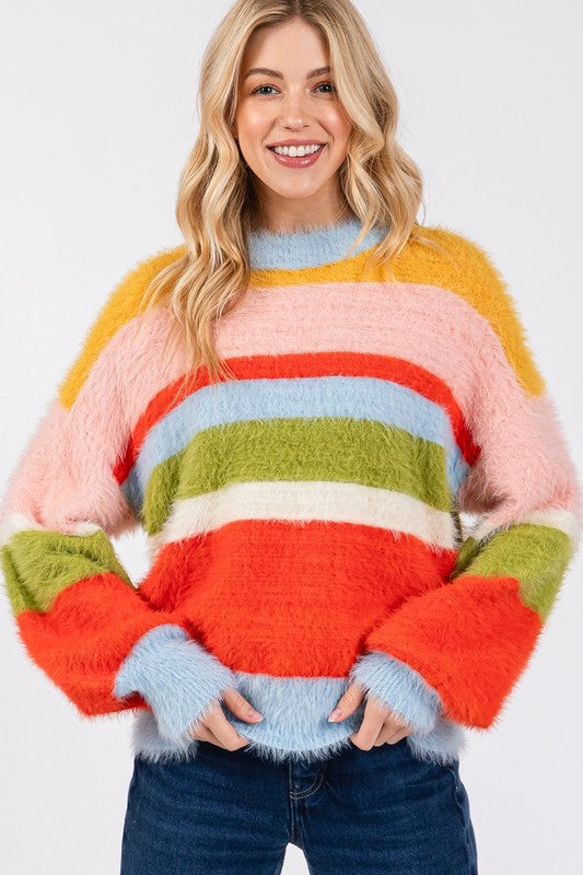 SAGE + FIG Color Block Dropped Shoulder Sweater In Multi