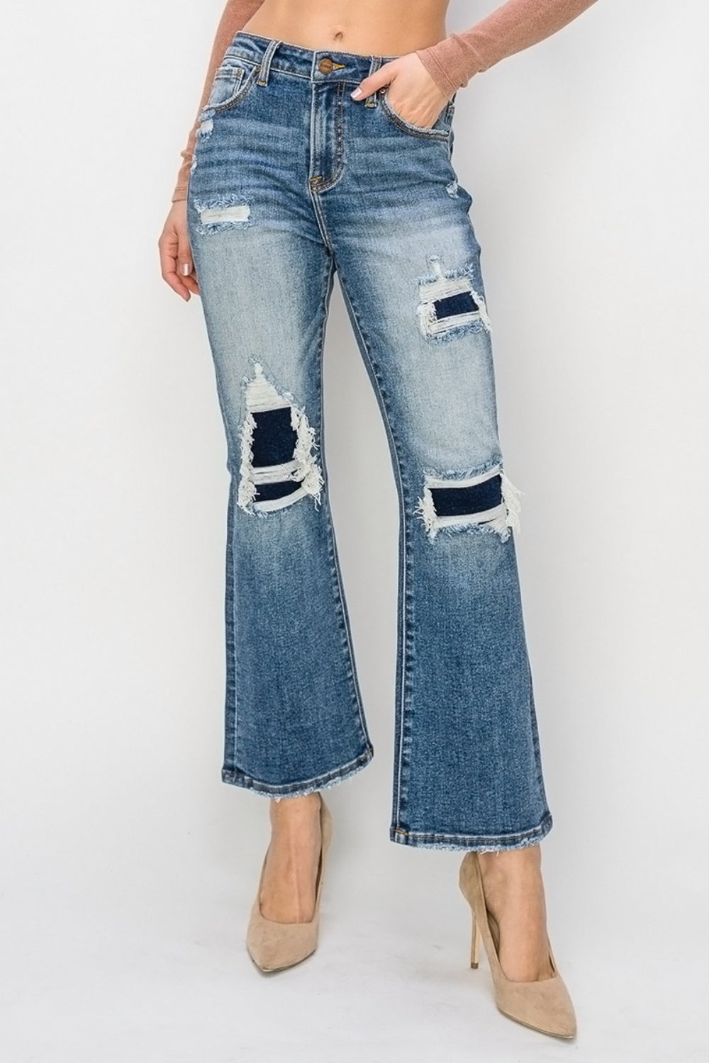 Risen Theresa High Rise Distressed Ankle Flare Jeans