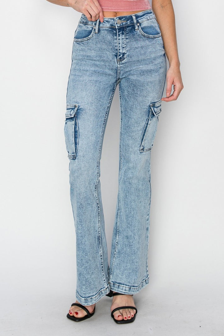 RISEN Carly High Rise Cargo Flare Jeans