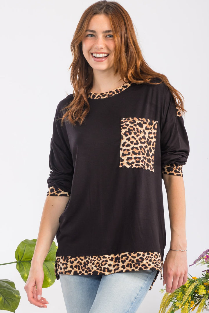 Celeste Leopard Top In Black