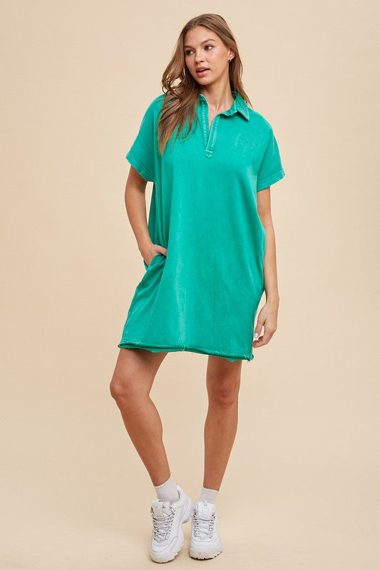 Annie Wear Mineral Washed Dress In Turquoise