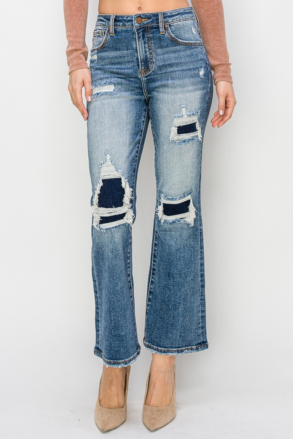 Risen Theresa High Rise Distressed Ankle Flare Jeans