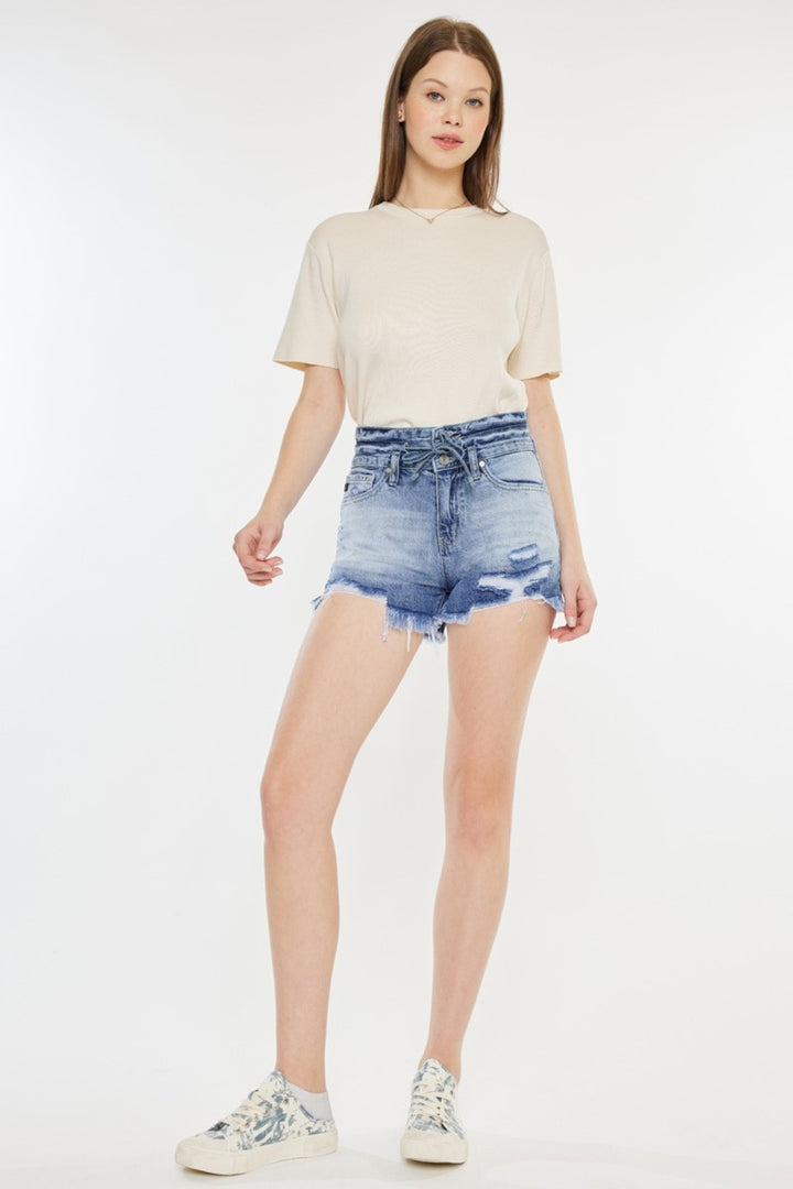 Kancan Maya High Rise Frayed Hem Denim Shorts