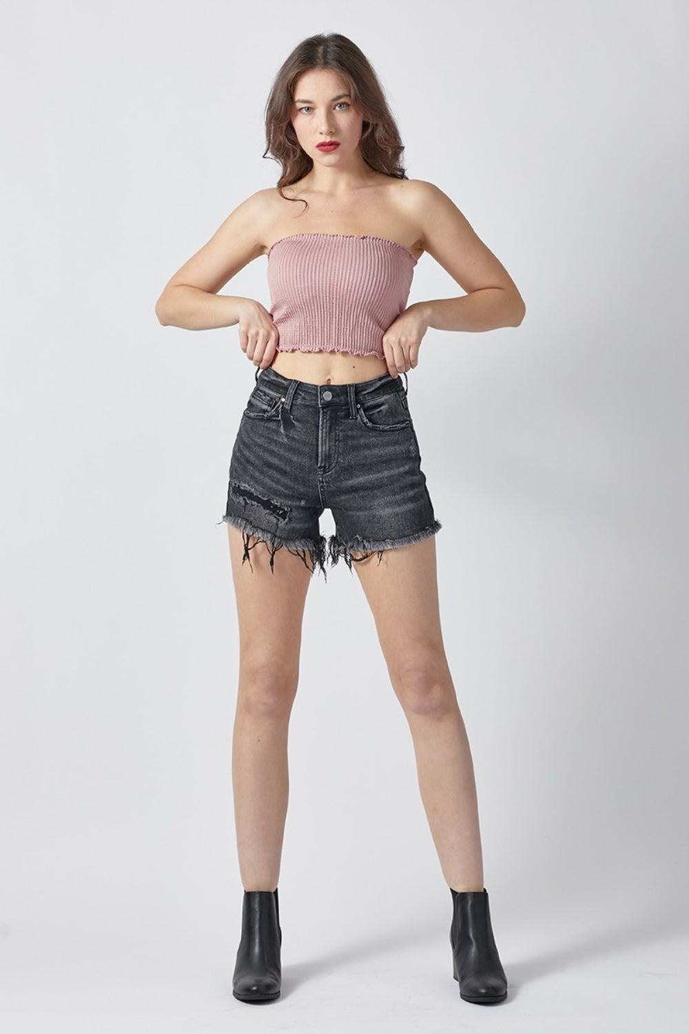 GB Raw Hem Denim Shorts with Pockets