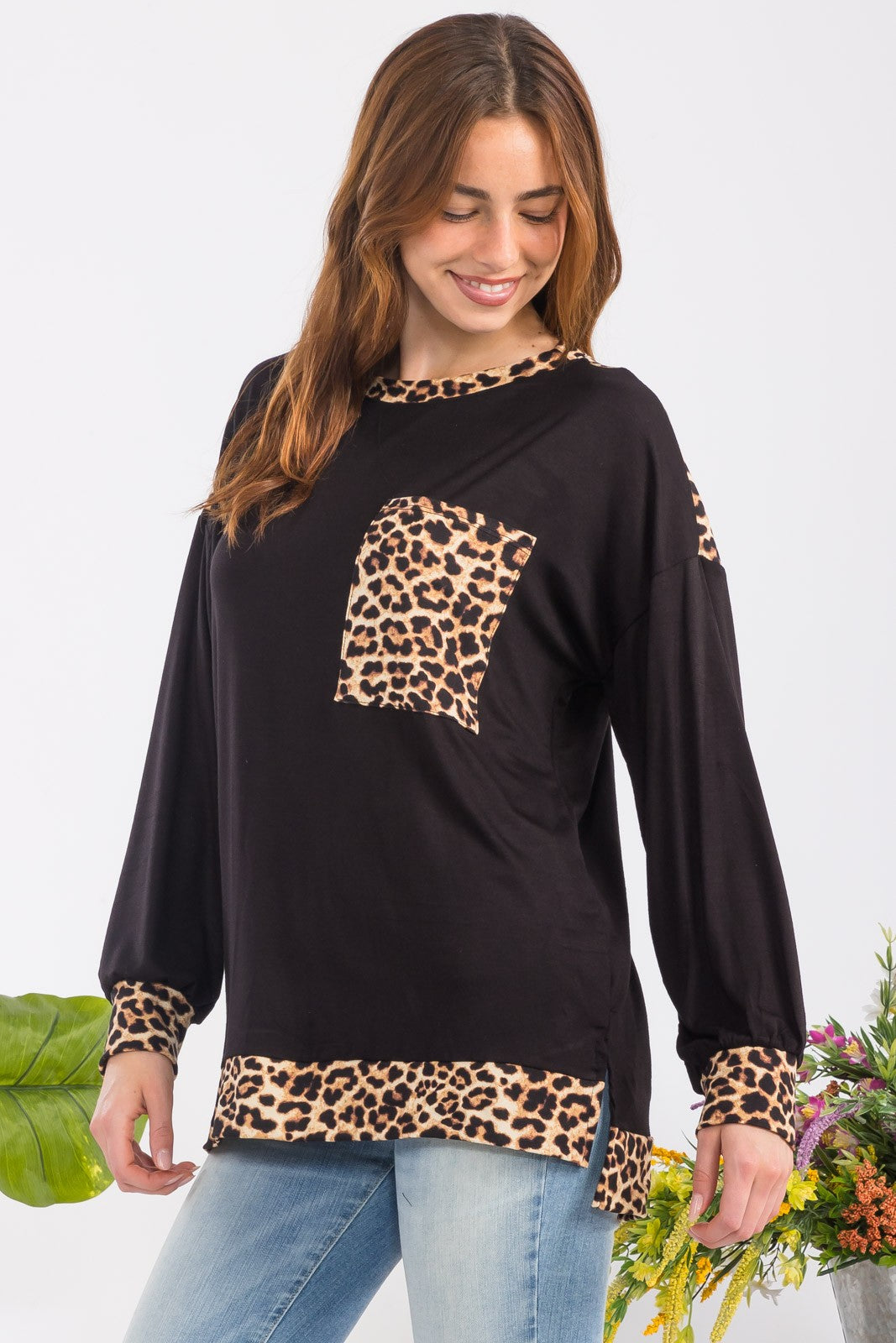 Celeste Leopard Top In Black