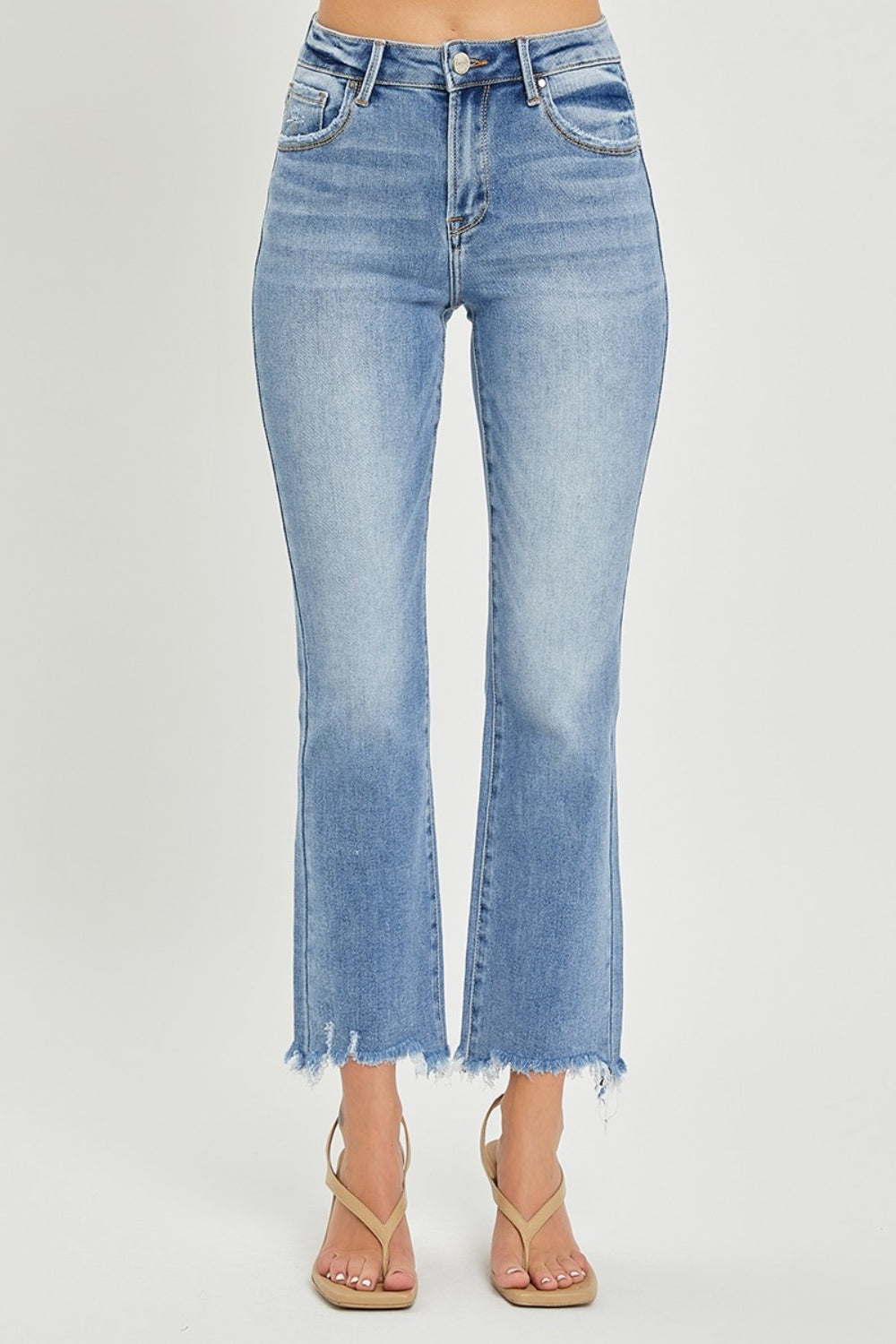 RISEN Becky Frayed Hem Cropped Straight Jeans