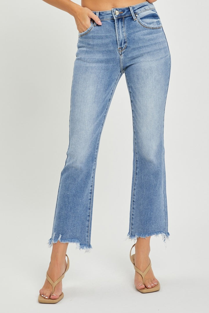 RISEN Becky Frayed Hem Cropped Straight Jeans