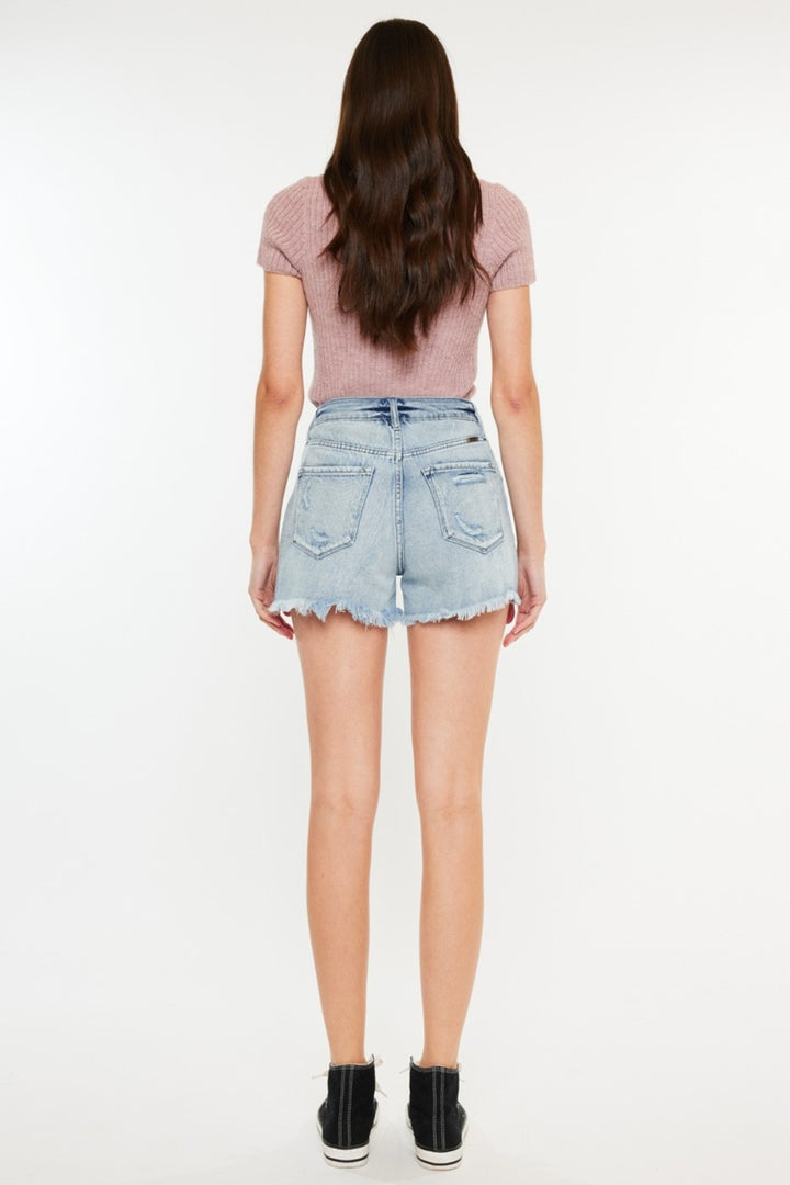 Kancan Audrey Distressed High Waist Denim Shorts with Pockets