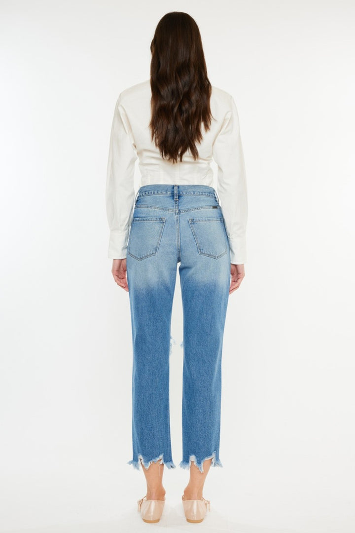 Kancan Emma Distressed Frayed Hem Cropped Jeans