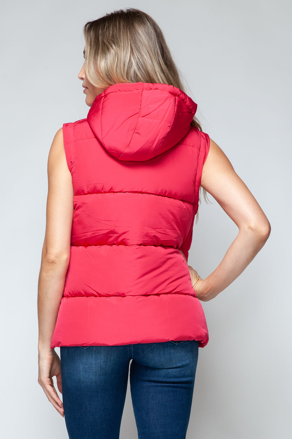 Snobbish Snap and Zip Closure Hooded Vest In Magenta