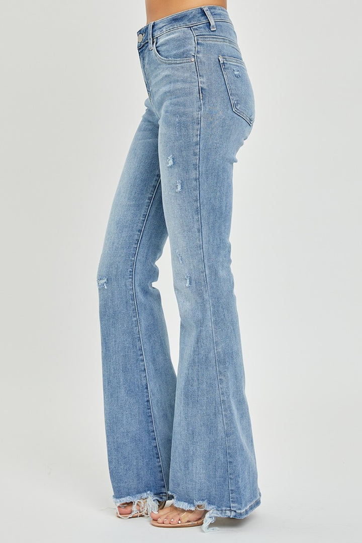 Risen Bae High Rise Frayed Hem Flare Jeans