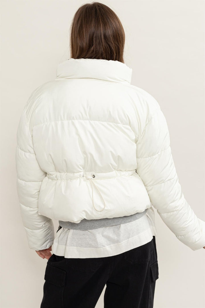 HYFVE Quilted Back Drawstring Puffer Jacket In Cream