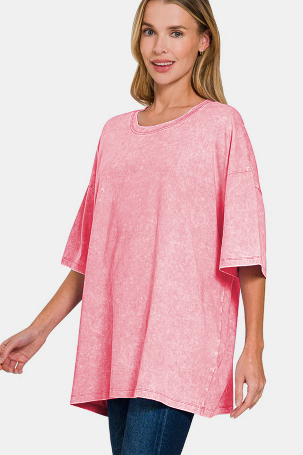 Zenana Washed Oversized T-Shirt In Pink