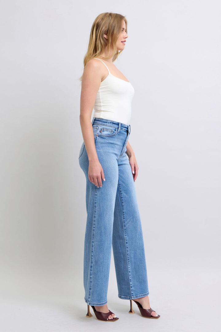 Judy Blue Howdy Wide Leg Jeans In Medium Wash