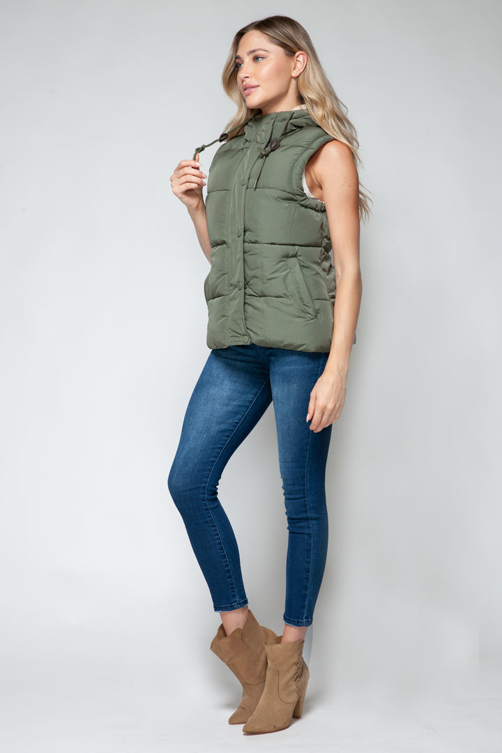 Snobbish Snap and Zip Closure Hooded Vest In Light Olive