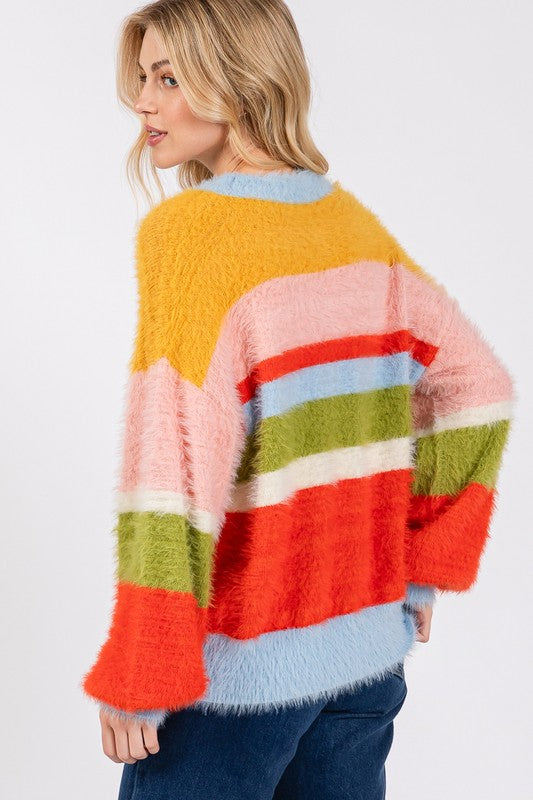 SAGE + FIG Color Block Dropped Shoulder Sweater In Multi