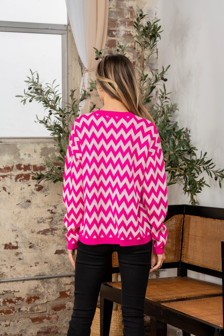 Sew In Love Wave Stripe Sweater In Fuchsia