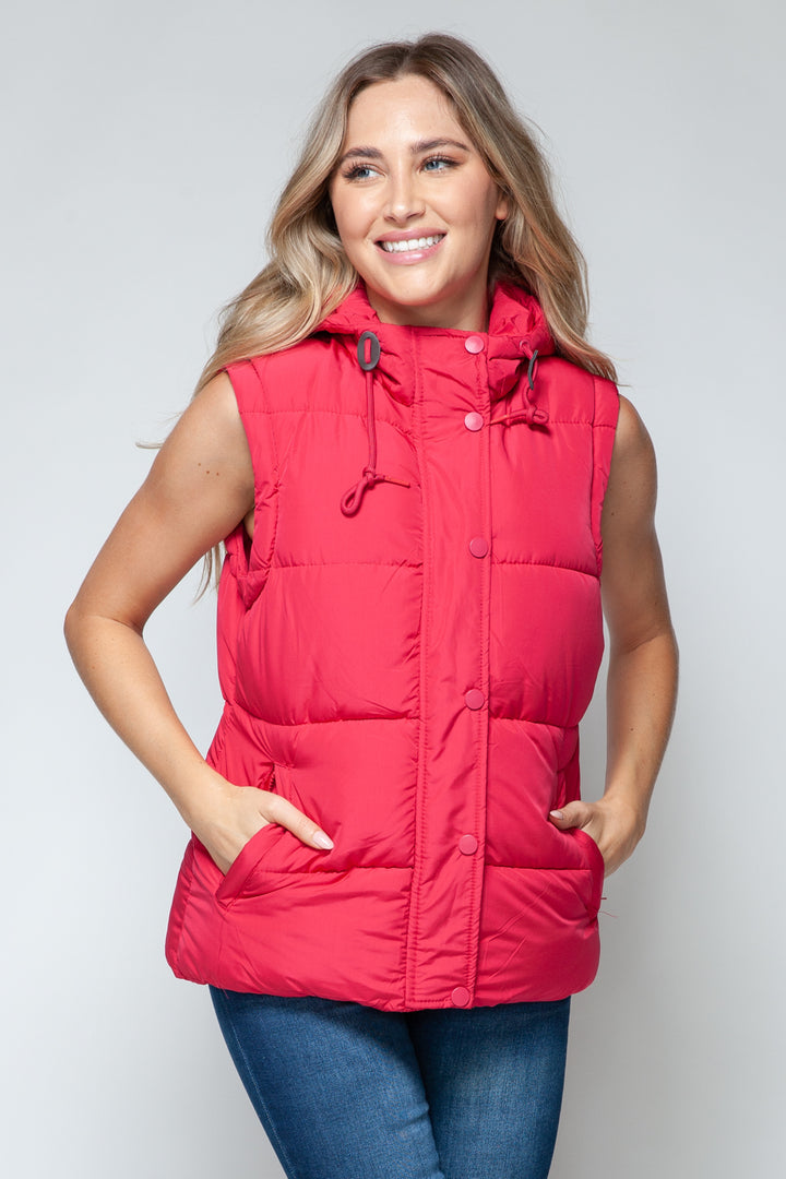 Snobbish Snap and Zip Closure Hooded Vest In Magenta