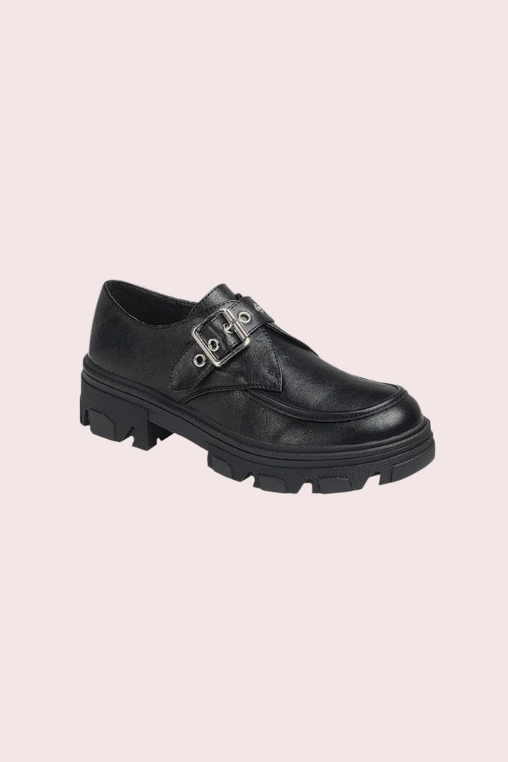 Buckled Platform Lug Sole Loafers In Charcoal