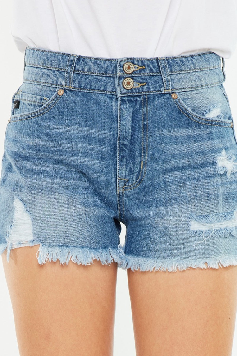 Kancan Grace High Rise Raw Hem Denim Shorts