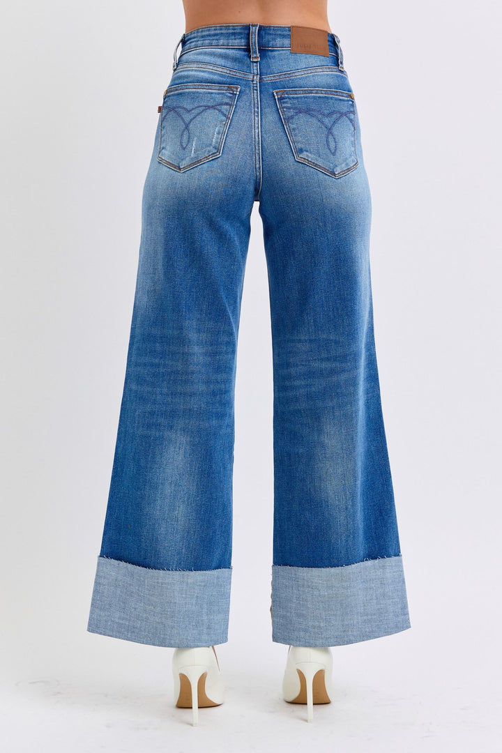 Judy Blue Daisy Distressed High Waist Wide Leg Jeans