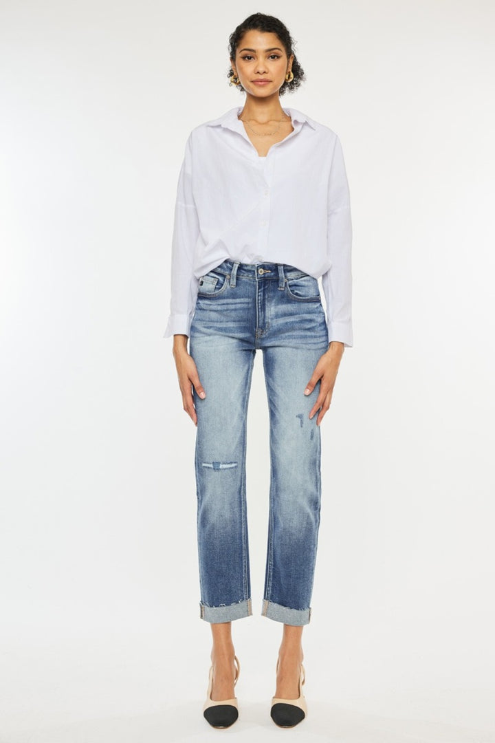 Kancan Diane High Rise Cuffed Straight Jeans