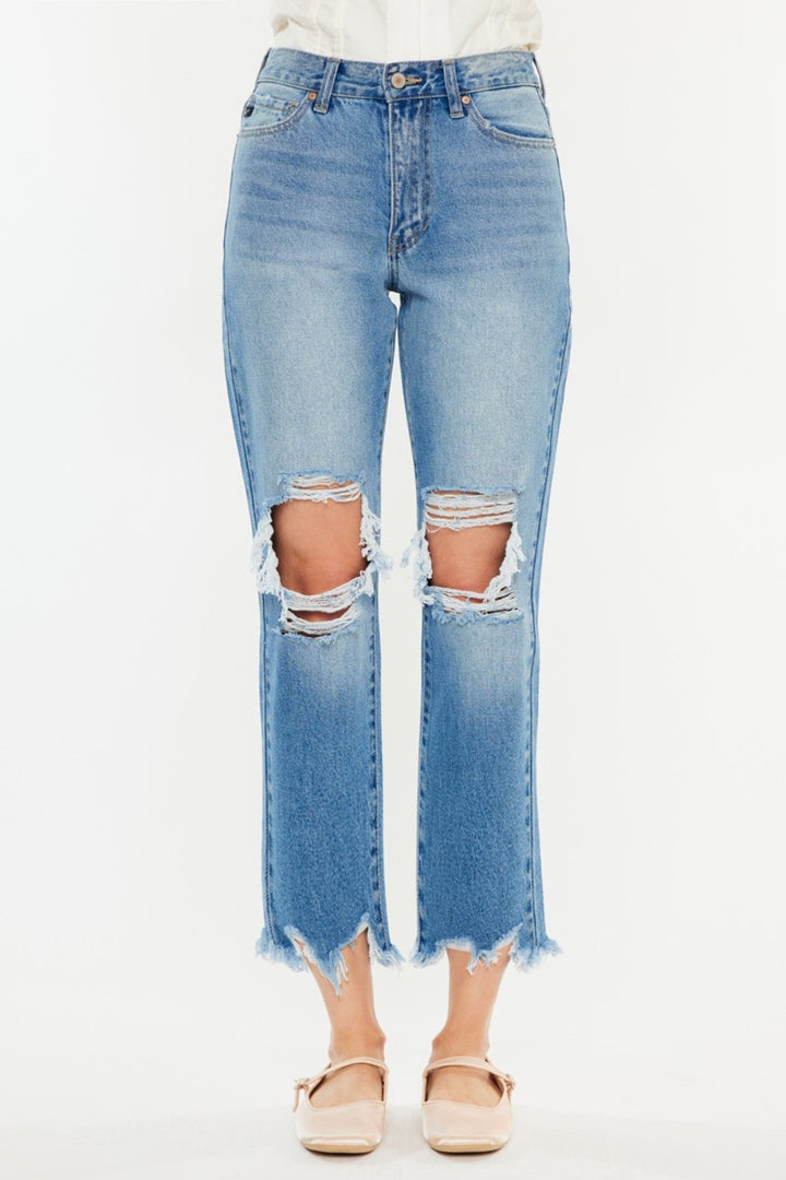 Kancan Emma Distressed Frayed Hem Cropped Jeans