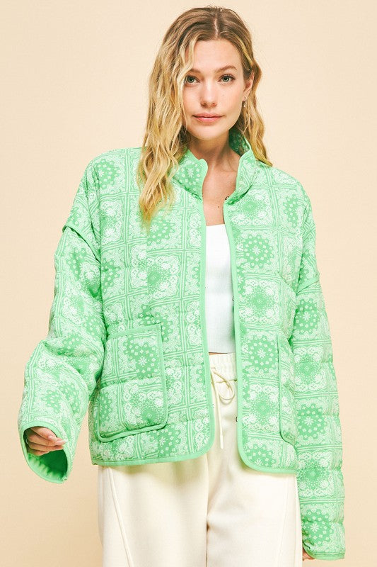 Davi & Dani Vintage Print Jacket In Neon Green