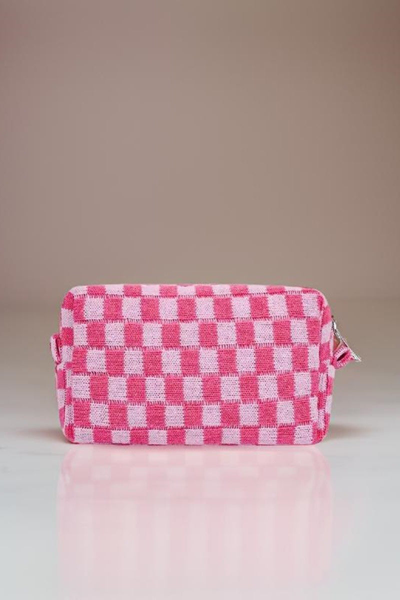 Checkered Pattern Knitted Cosmetic Pouch