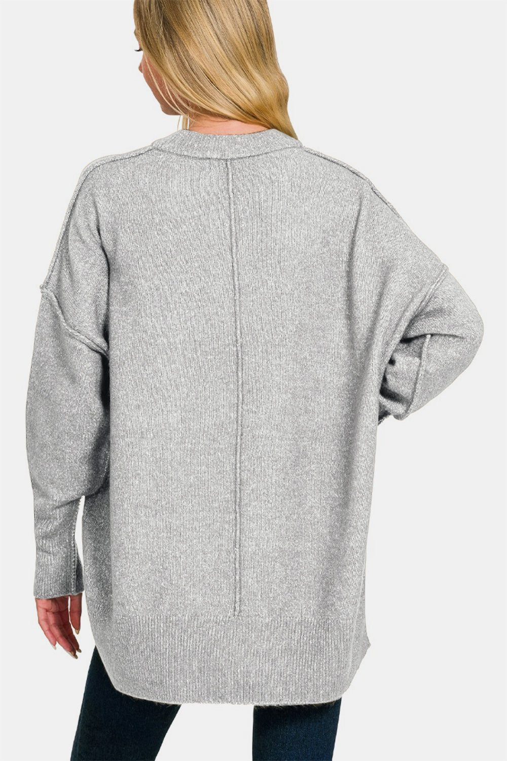 Zenana High-Low Hem Sweater In Grey