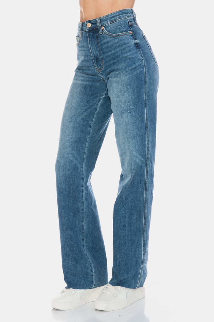 Judy Blue Faye Tummy Control Cut Raw Hem Straight Jeans