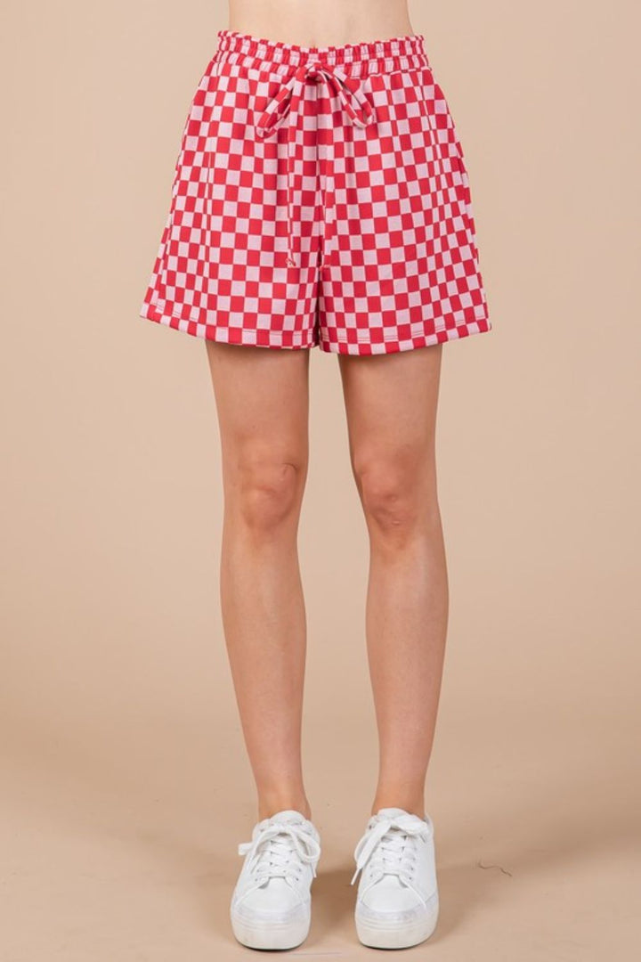 Ces Femme Checkered Top and Shorts Set In Red