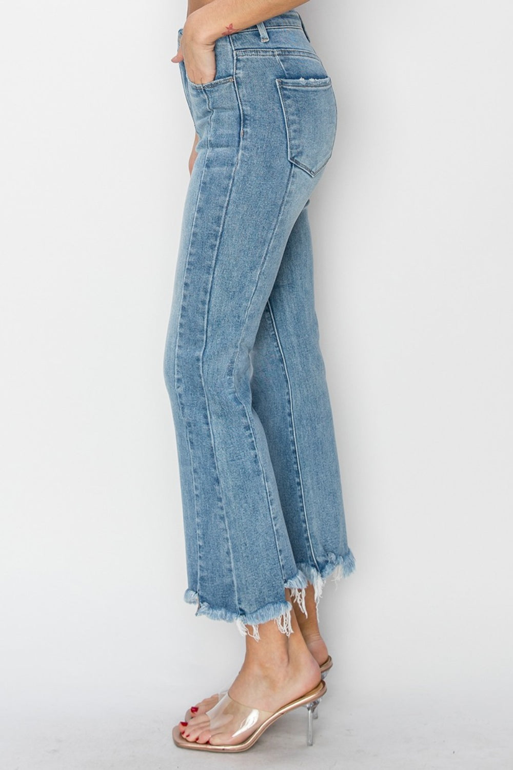 RISEN Abby High Rise Frayed Hem Flare Jeans