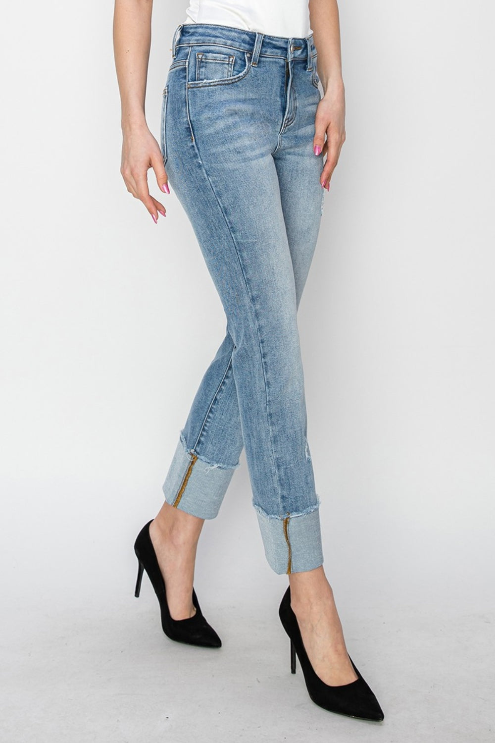 RISEN Candy High Rise Cuffed Slim Straight Jeans