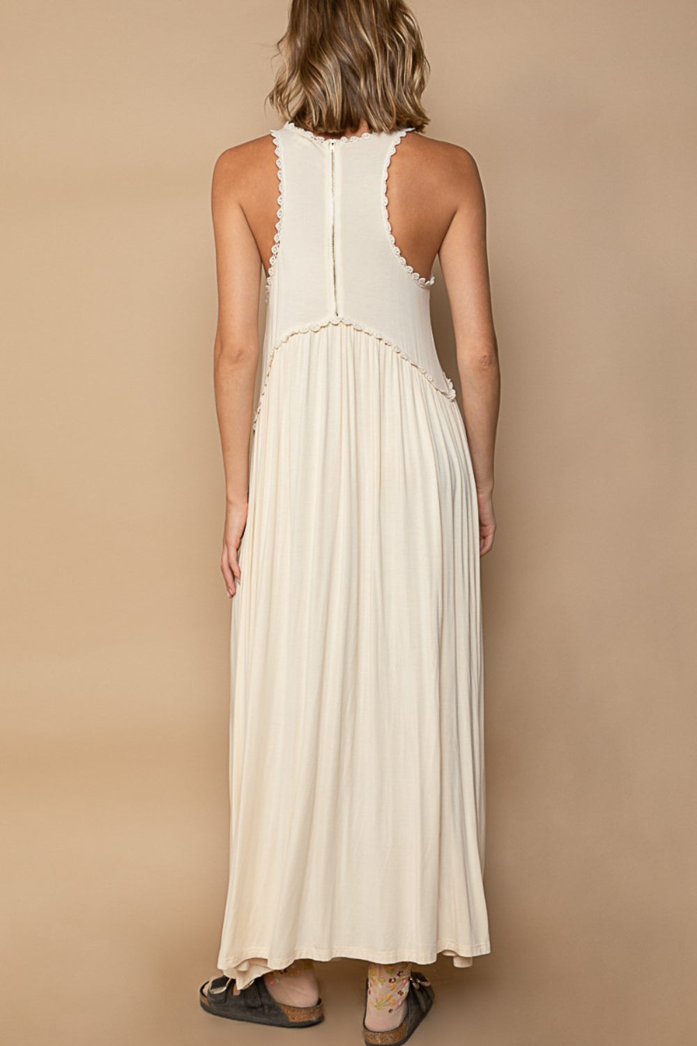 Zipper Chic Sleeveless Maxi Dress in Cream