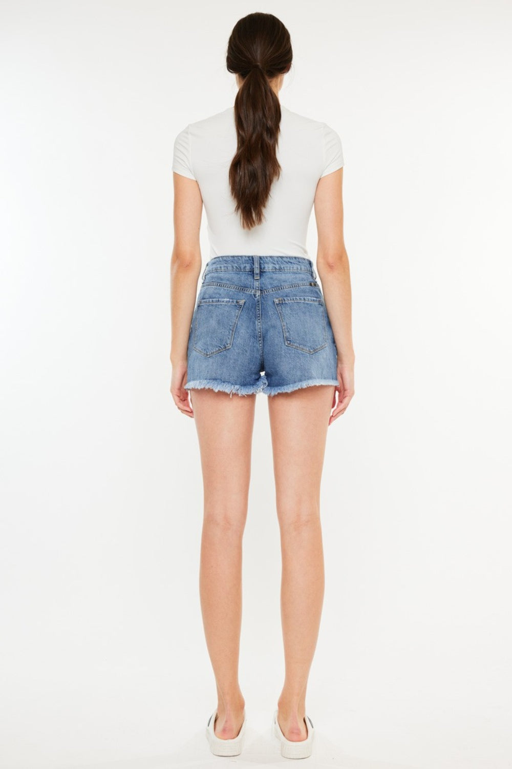 Kancan Harper Distressed Raw Hem High Waist Denim Shorts