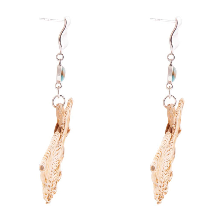 Fan of Rattan Blue Turquoise and Sterling Silver Earrings