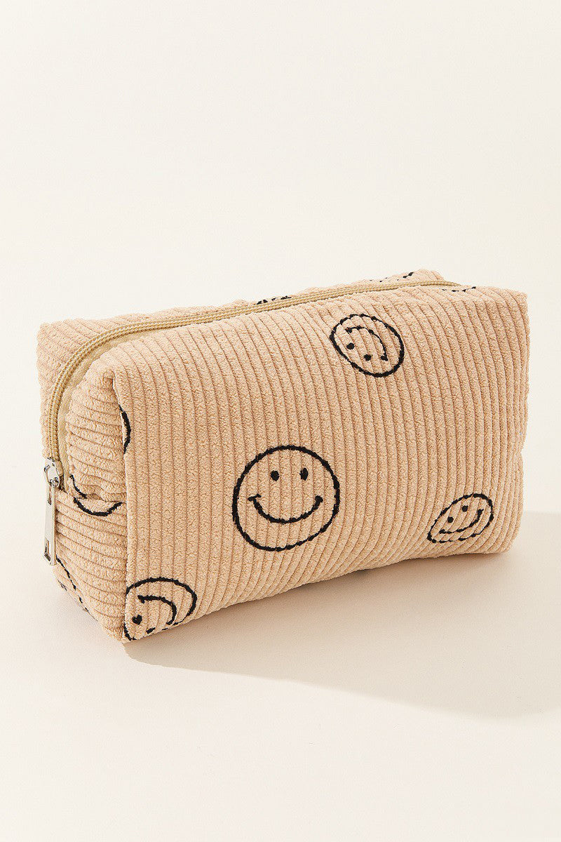 Smiley Face Corduroy Cosmetic Pouch