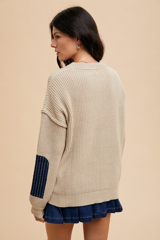 Annie Wear Sweater with Patch Pocket In Khaki