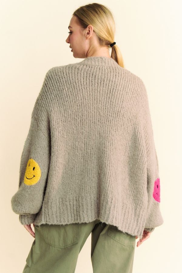 Davi & Dani Fuzzy Smile Cardigan In Gray