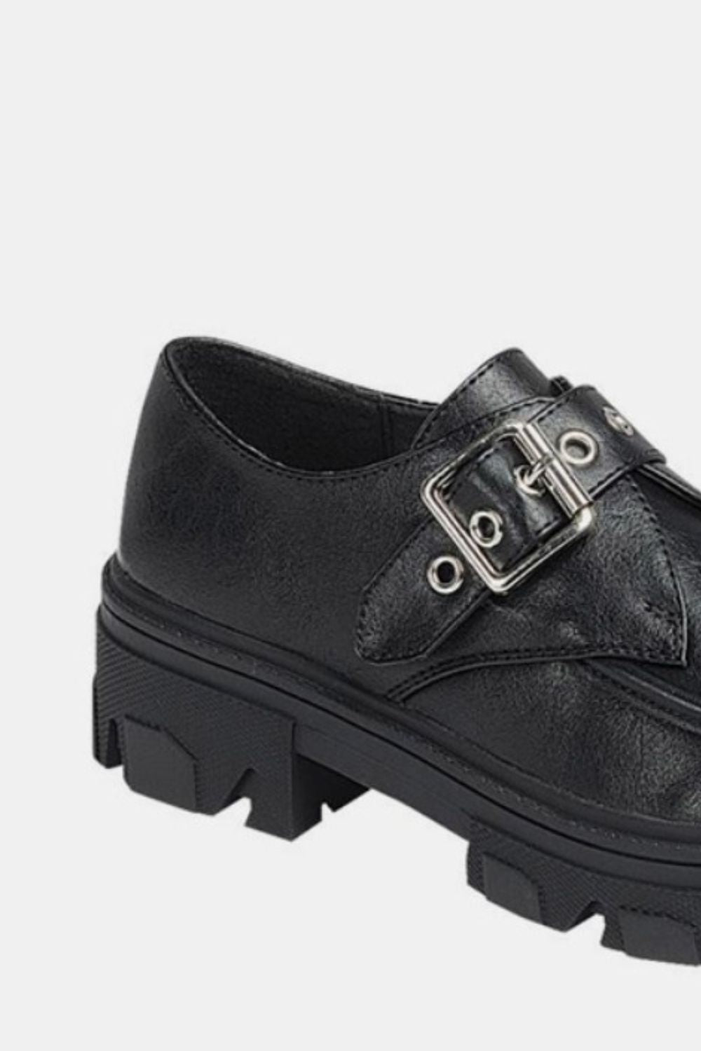 Buckled Platform Lug Sole Loafers In Charcoal