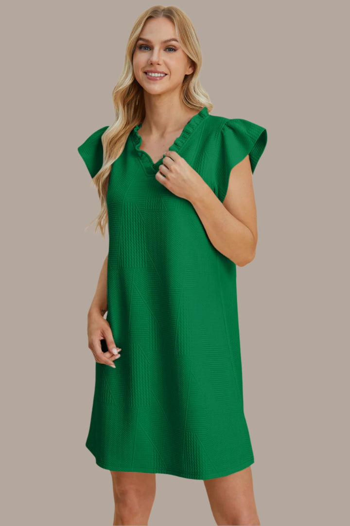 Double Take Ruffled V-Neck Cap Sleeve Dress