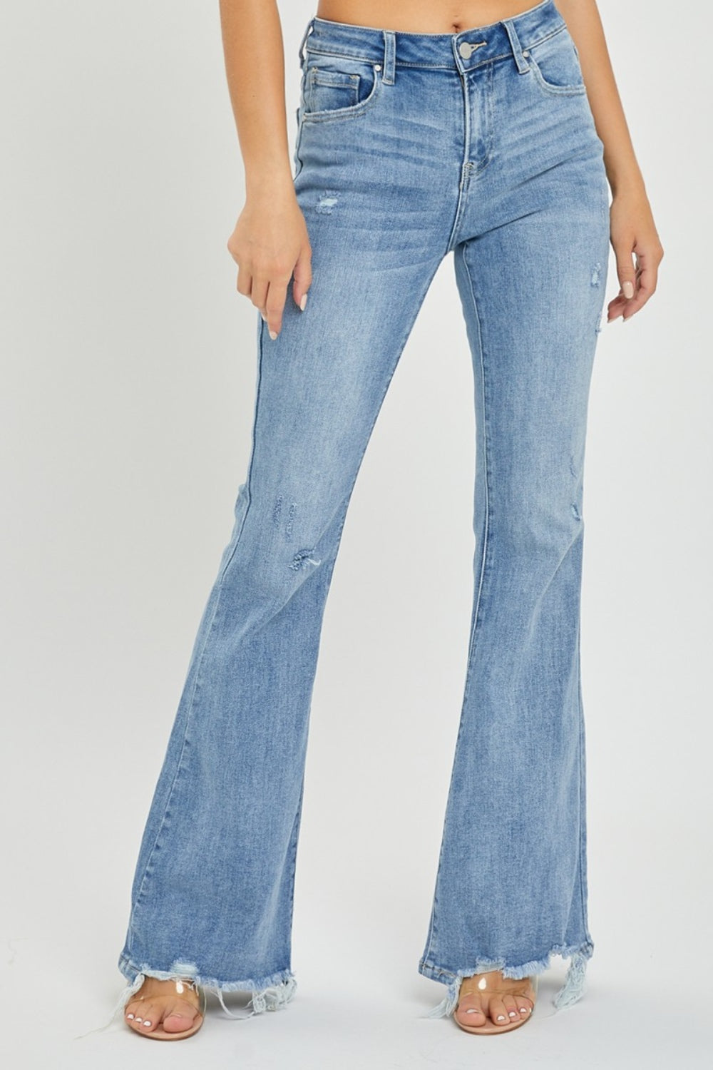 Risen Bae High Rise Frayed Hem Flare Jeans