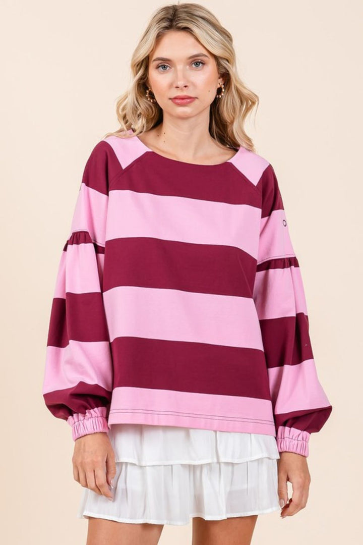 Mittoshop Striped Snap Shoulder Long Top In Pink